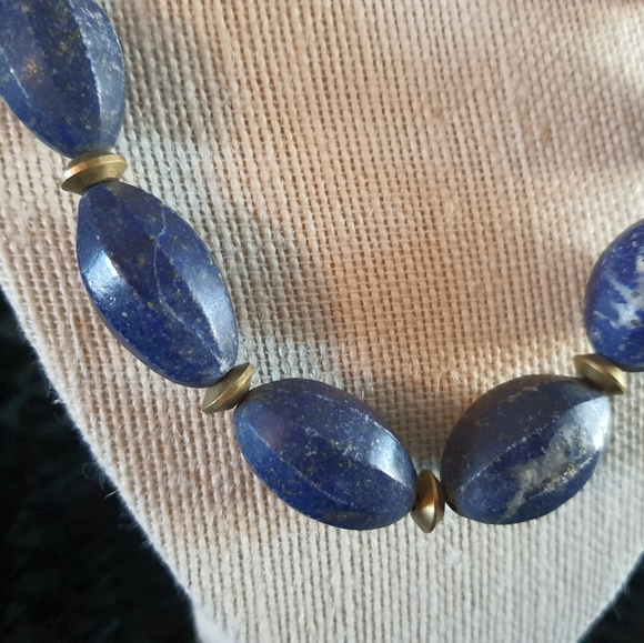 Vintage Lapis & Brass Chunky Necklace - Picture 6 of 7